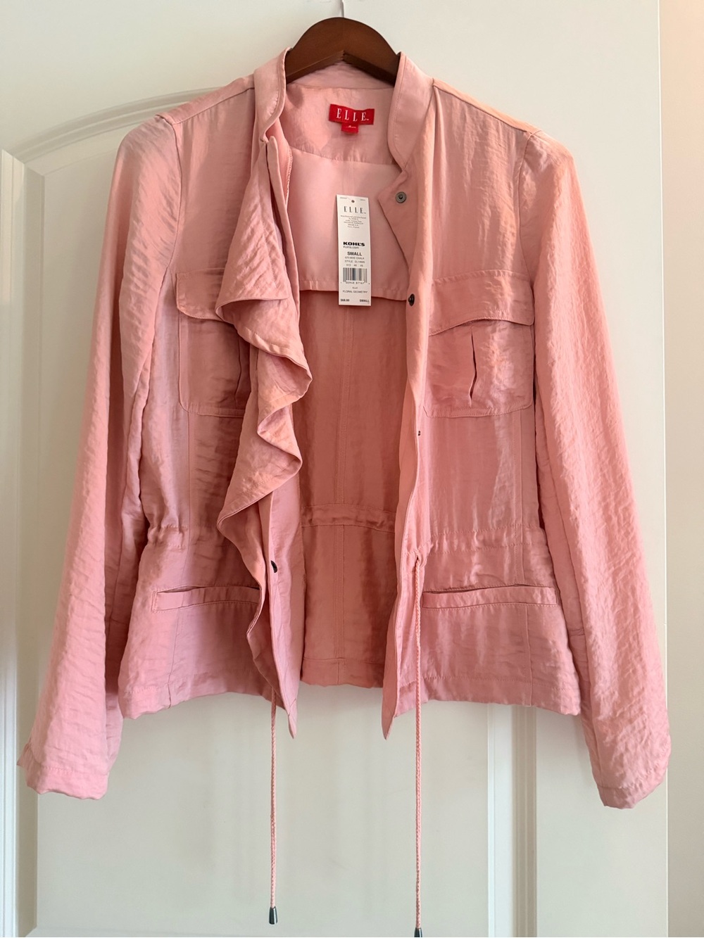 Elle Blush Pink Ruffle-Front Utility Jacket